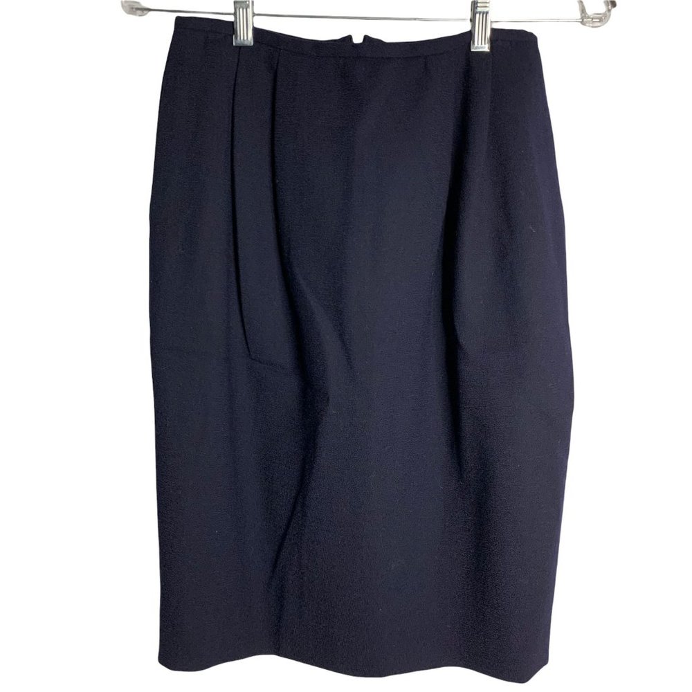 Vintage Jones New York Pencil Skirt 6 Navy Blue Wool Pleated Front Lined Zipper